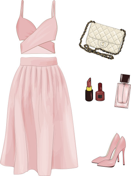 一套带有配饰的夏装系列。休闲的衣服。图片下载