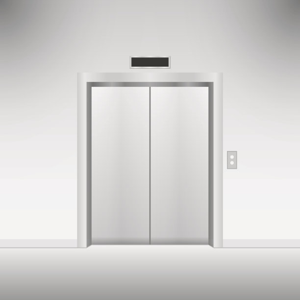 封闭的铬金属电梯门。矢量图图片下载