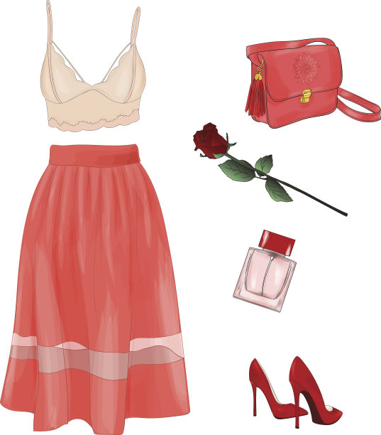 一套带有配饰的夏装系列。休闲的衣服。图片下载