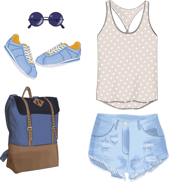 一套带有配饰的夏装系列。休闲的衣服。图片下载