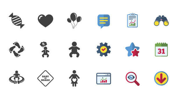 怀孕，产妇和婴儿护理图标。图片下载