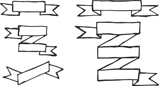 一套黑色手绘在白色背景上的奖励或问候丝带(矢量)图片下载