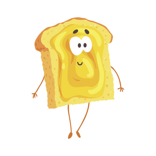 可爱的卡通吐司与果酱和笑脸，有趣的快餐人物矢量插图图片下载