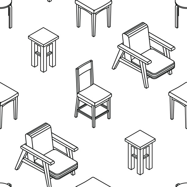 无缝模式与直线绘制等距椅子。白色背景图片下载