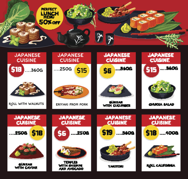 日本料理矢量菜单价格卡模板图片下载