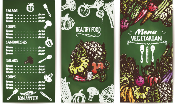 素菜餐厅的菜单模板在黑板上图片下载