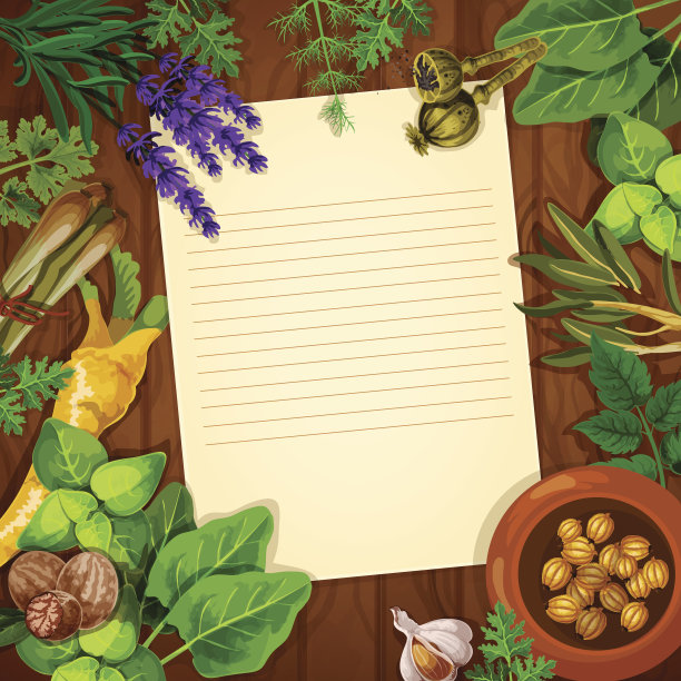 配方纸与香料和新鲜香草图片下载