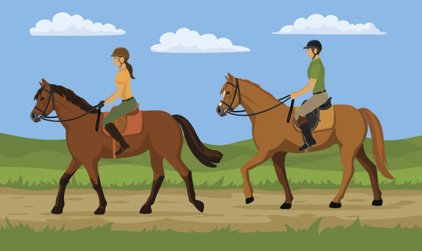 大自然中骑马的男人和女人。农村景观背景。图片下载