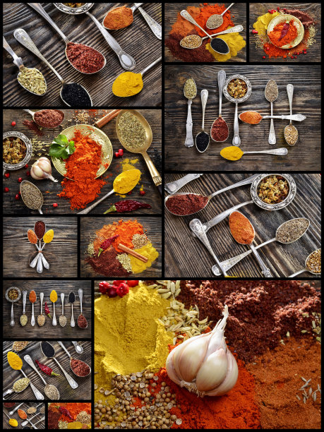 各种香料，复古勺子图片下载