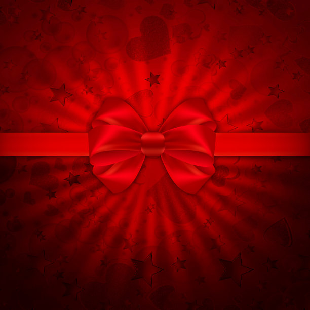 红色的情人节背景与蝴蝶结和丝带图片下载