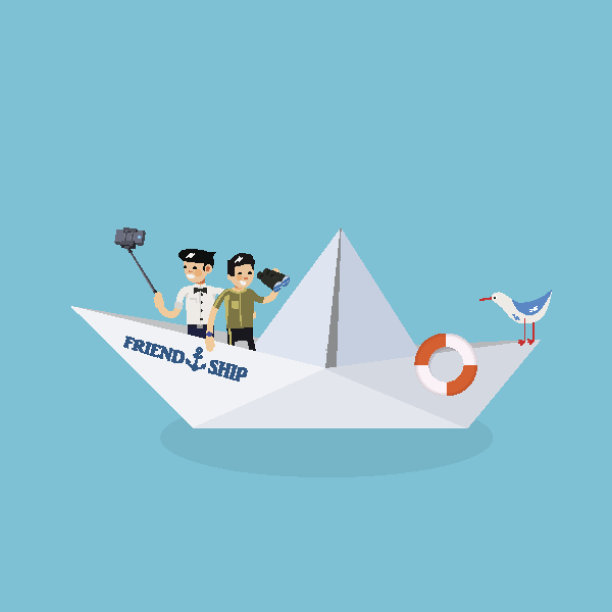两个有趣的家伙在船上叫友谊——概念友谊的日子图片下载