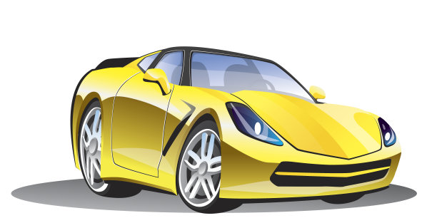 矢量插图优雅的黄色跑车在卡通风格图片下载