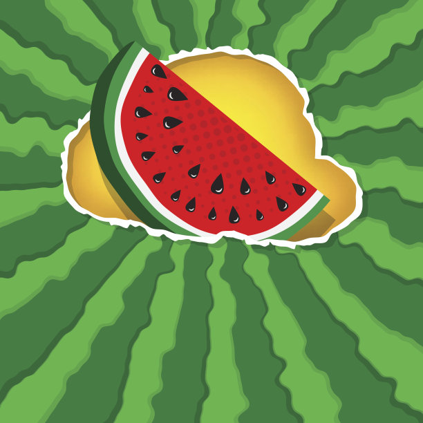 西瓜背景与撕纸和自由空间的文本。破洞的纸张促销，网络横幅。西瓜抽象背景。Hello Summer的概念。水果矢量图图片下载