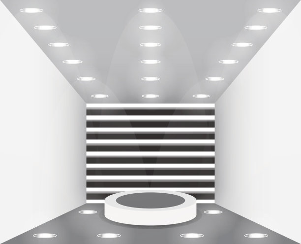 空工作室房间。设有讲台的展览展示室。颁奖典礼的空基座。现场照明。冷光的效果。矢量图图片下载