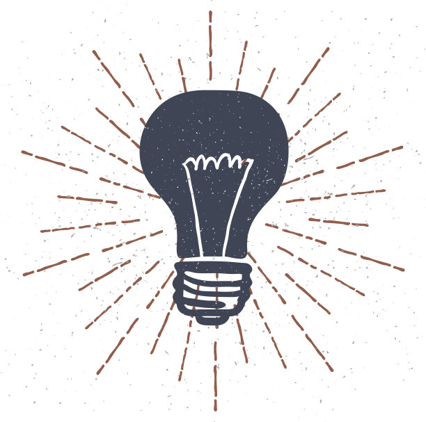 手绘灯泡与Vintage Sunburst。向量图片下载