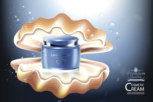 奢华化妆瓶包装护肤霜，美妆产品海报，以珍珠和散景为背景图片下载