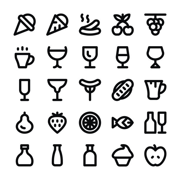 食物和饮料线矢量图标图片下载