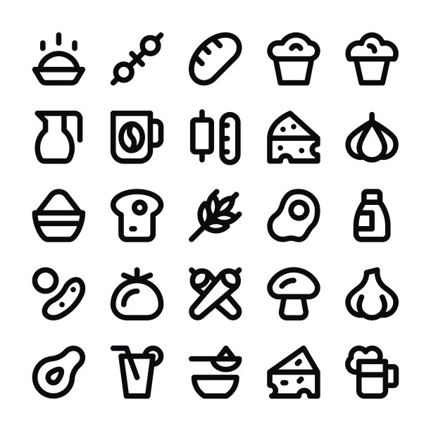 食物和饮料线矢量图标图片下载