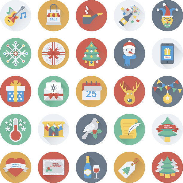 圣诞节，派对和庆祝矢量图标图片下载