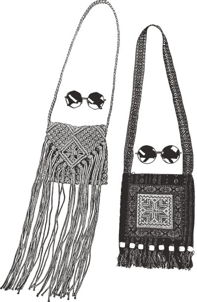 波西米亚手包和太阳镜图片下载