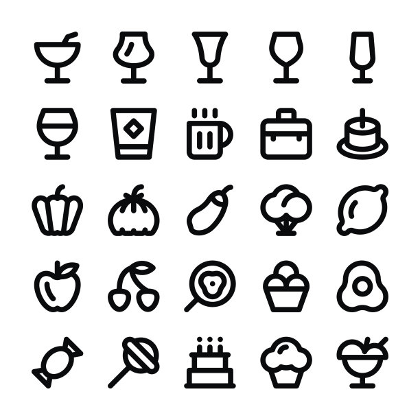 食物和饮料直线矢量图标图片下载