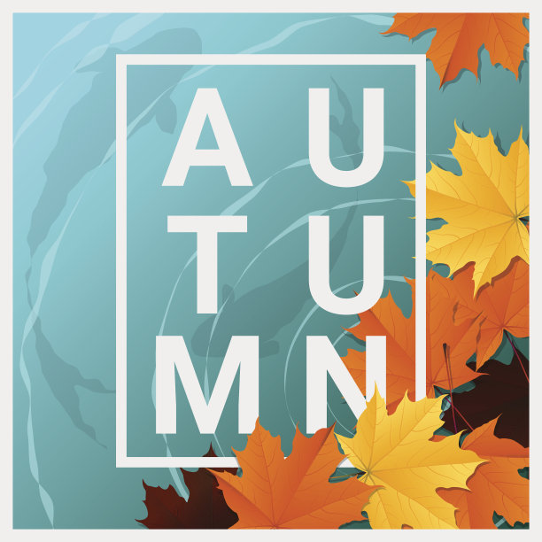 你好秋季背景与枫叶漂浮在水上，矢量，插图图片下载