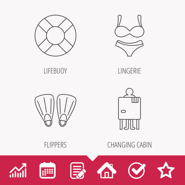 救生圈，内衣和脚蹼图标。图片下载