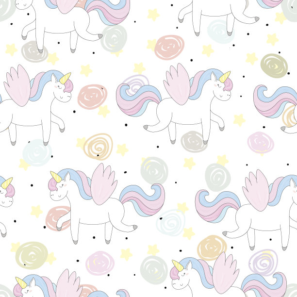 可爱的独角兽矢量图案图片下载
