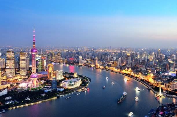 夕阳下的上海天际线图片下载