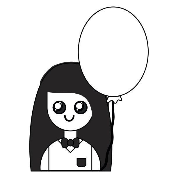 轮廓美丽的女孩与制服的衣服和心脏气球图片下载