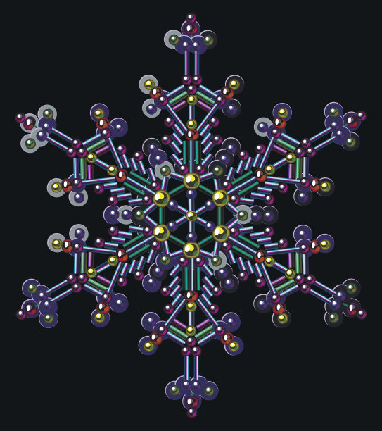 五彩缤纷的亮片雪花。向量剪贴画。黑色背景。图片下载