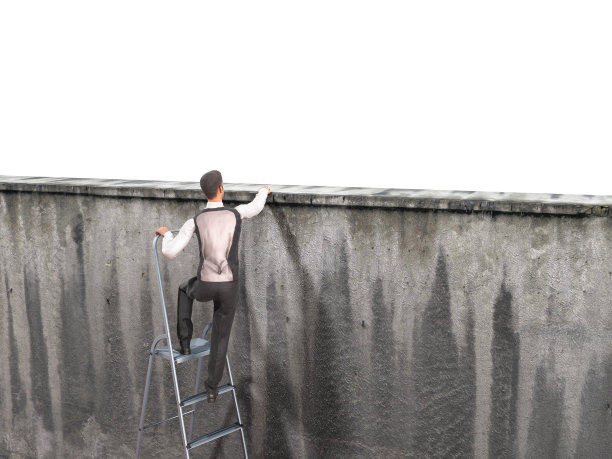 一个人会沿着梯子爬墙3d渲染图片下载