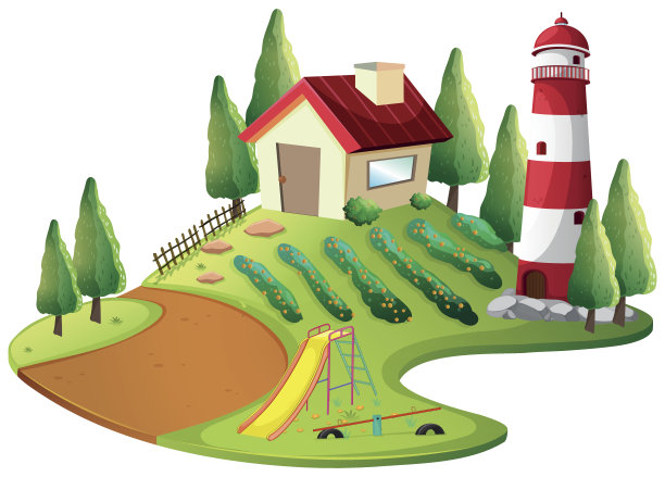 有菜园和灯塔的农舍图片下载