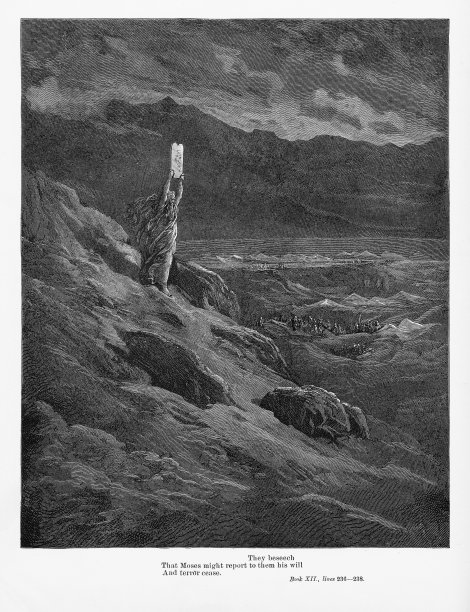 摩西宣告旨意和恐怖，维多利亚时代版画，1885年图片下载