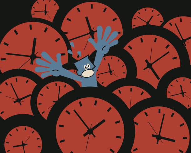 时间压力。商人(人)淹没在大量的时钟图片下载