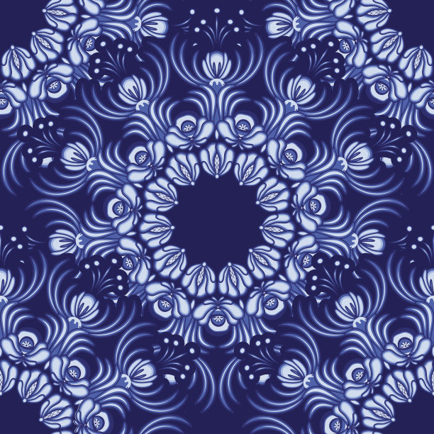 无缝的背景。圆形装饰的花卉图案。仿造中国瓷画。瓷器上的中国绘画风格的花。图片下载