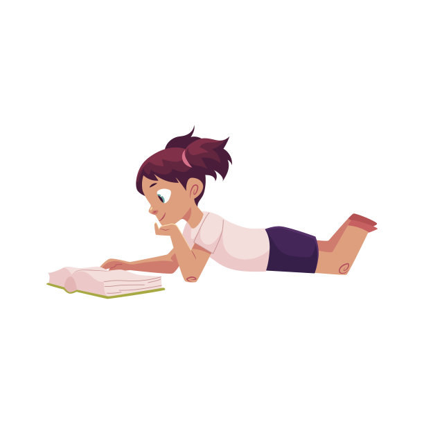 小女孩躺着，读着有趣的书图片下载