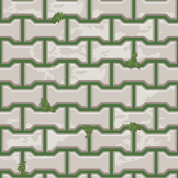 灰色混凝土H型铺路板表面铺草。无缝纹理图片下载