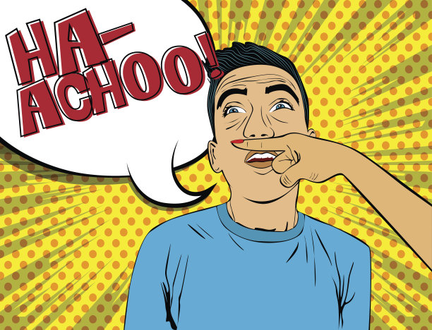 女人的手防止男人打喷嚏。素材图片