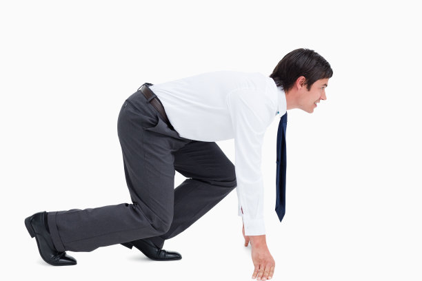 商人在冲刺位置的侧视图图片下载