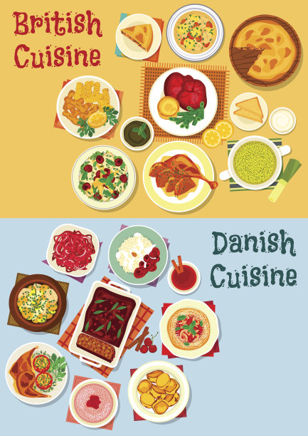 英国和丹麦美食图标设置设计图片下载