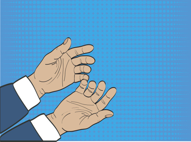 手势打开手掌。两只手给予或接受。复古波普艺术。矢量插图。广告空位图片下载