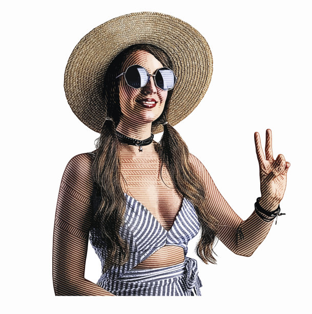 年轻的波西米亚嬉皮女子发出和平的手势图片下载