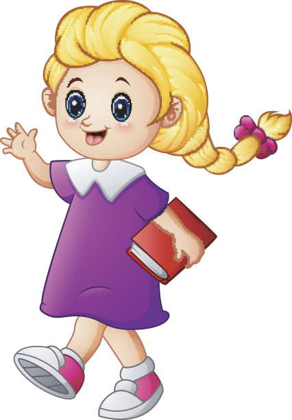 可爱的女孩拿着书走路图片下载