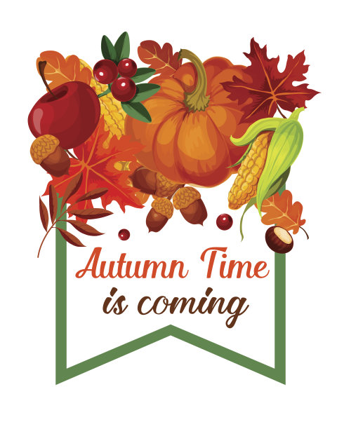 秋收矢量南瓜叶海报图片下载