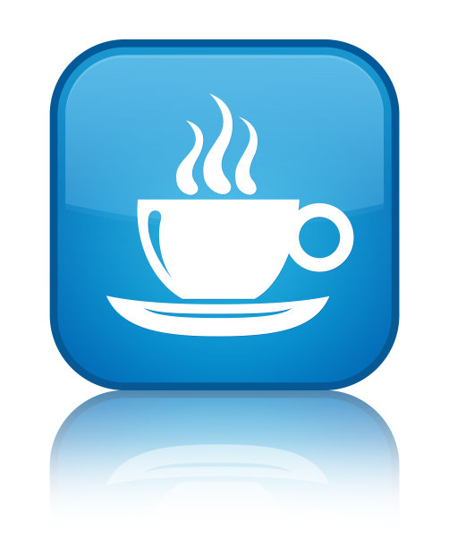 咖啡杯图标特殊青蓝方形按钮图片下载