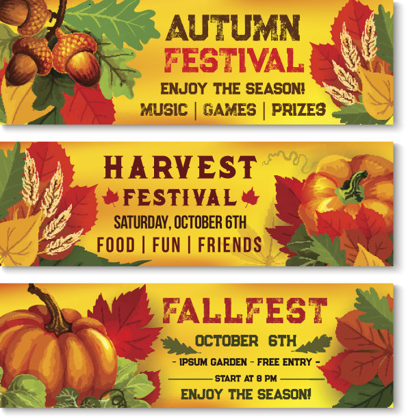 秋季节日或收获野餐矢量横幅图片下载