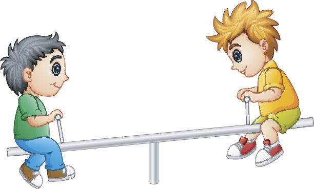 两个男孩在玩跷跷板图片下载