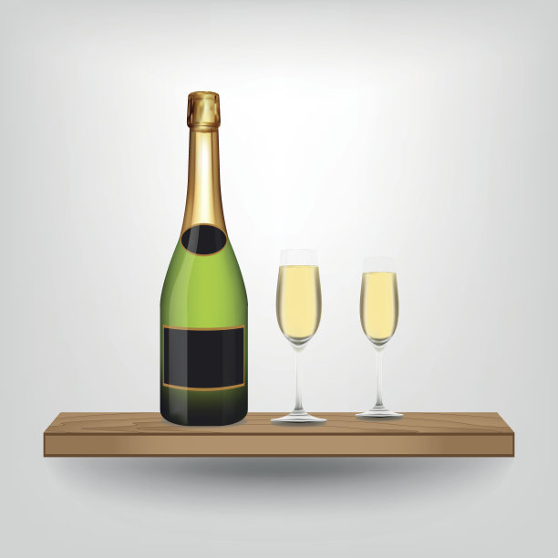 木架上的香槟瓶和玻璃杯图片下载