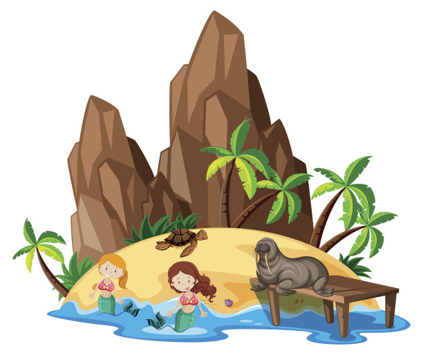 美人鱼和海洋动物的场景图片下载